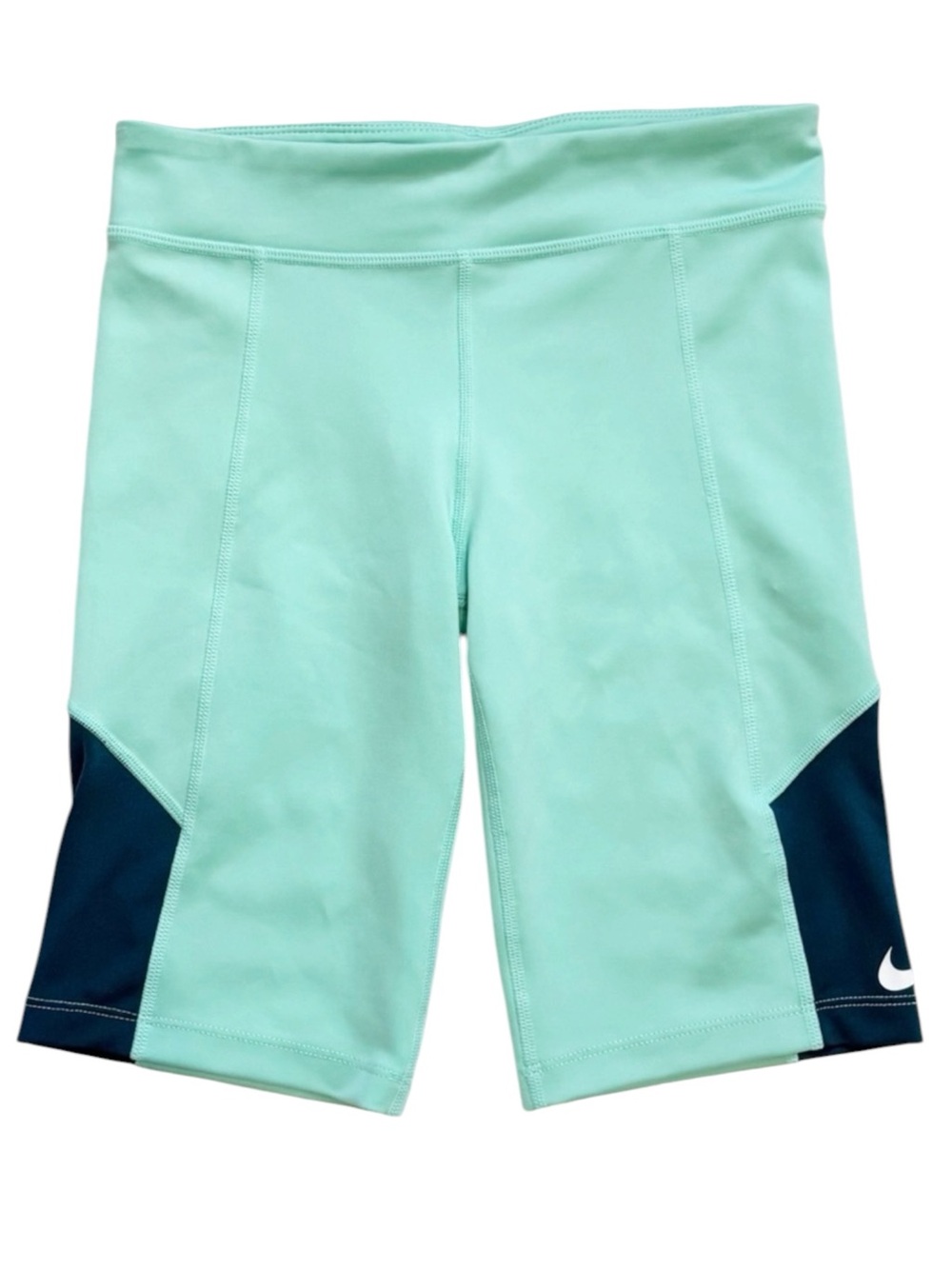 NIKE Dri Fit Biker Shorts Girls Large Green High Waisted Athletic Tight Gym